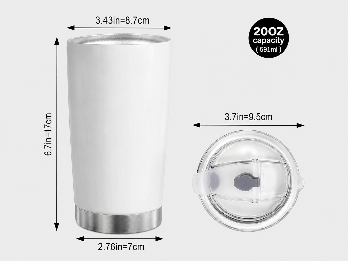 Dimensions du gobelet 20 oz